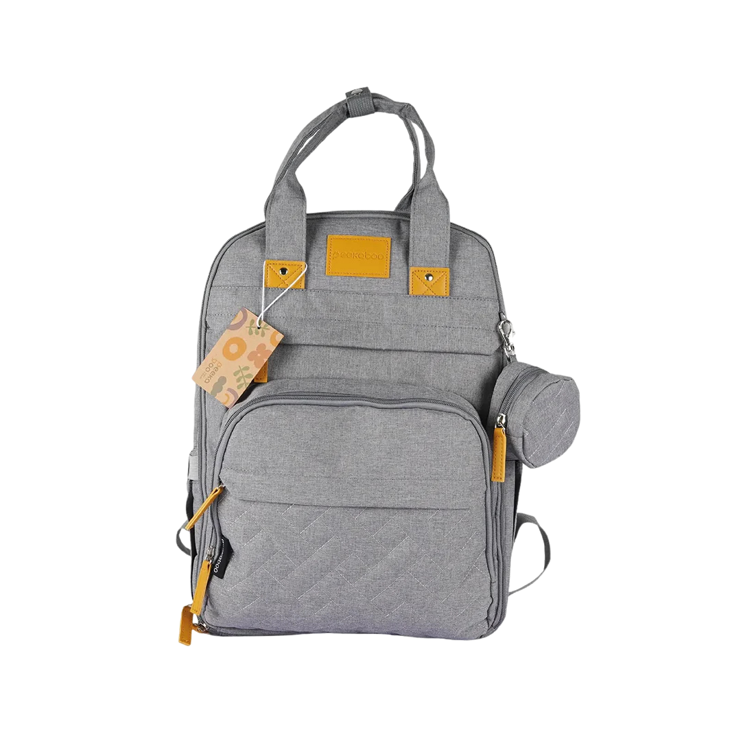 Peekaboo Multiutility Diaper Bag/ Backpack with Pacifier Case Grey