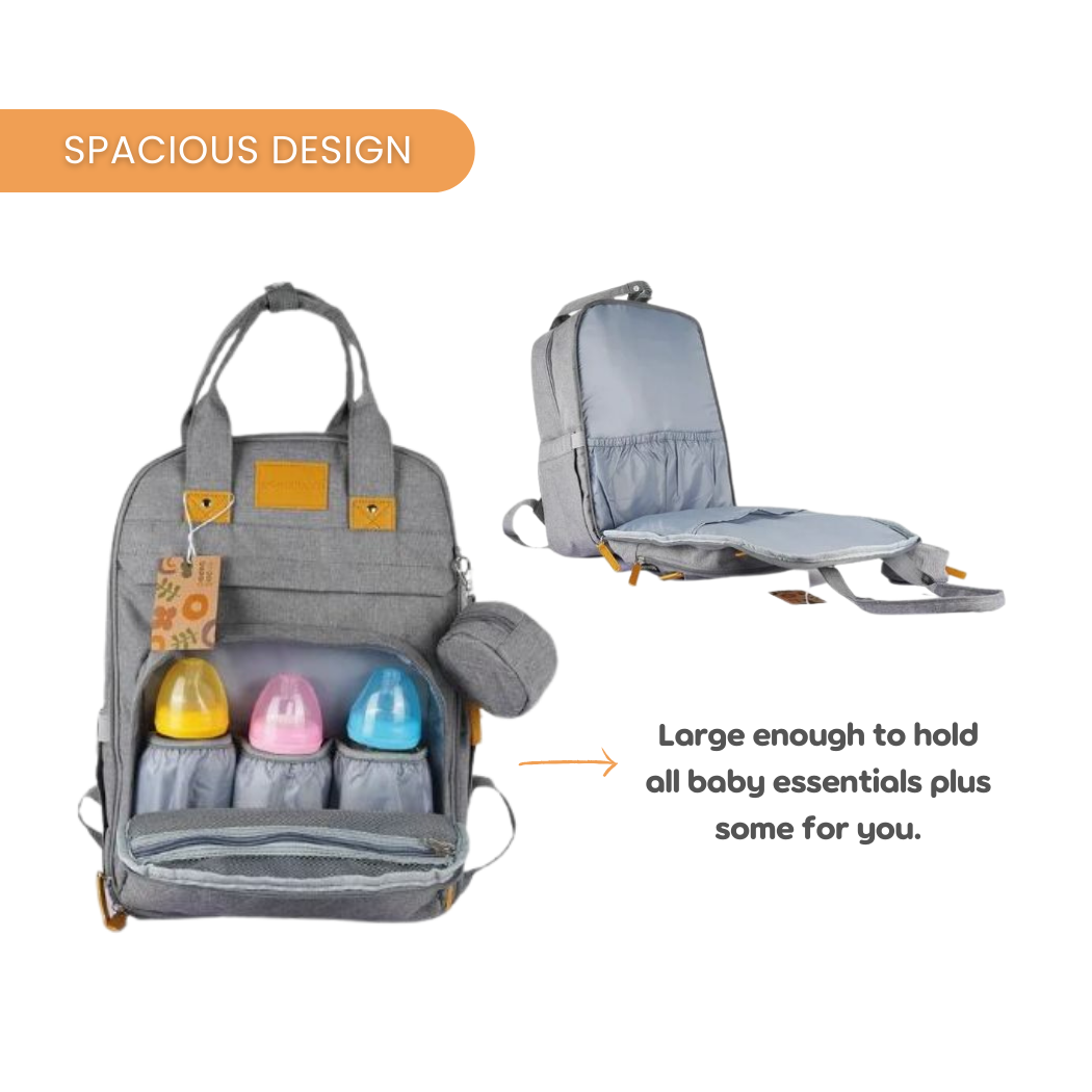 Peekaboo Multiutility Diaper Bag/ Backpack with Pacifier Case Grey