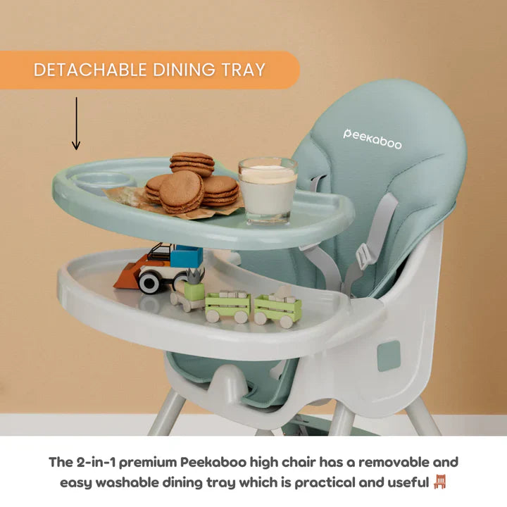 Peekaboo Premium 2 in 1 Comfy High Chair Mint Green Age- 6 Months to 4 Years