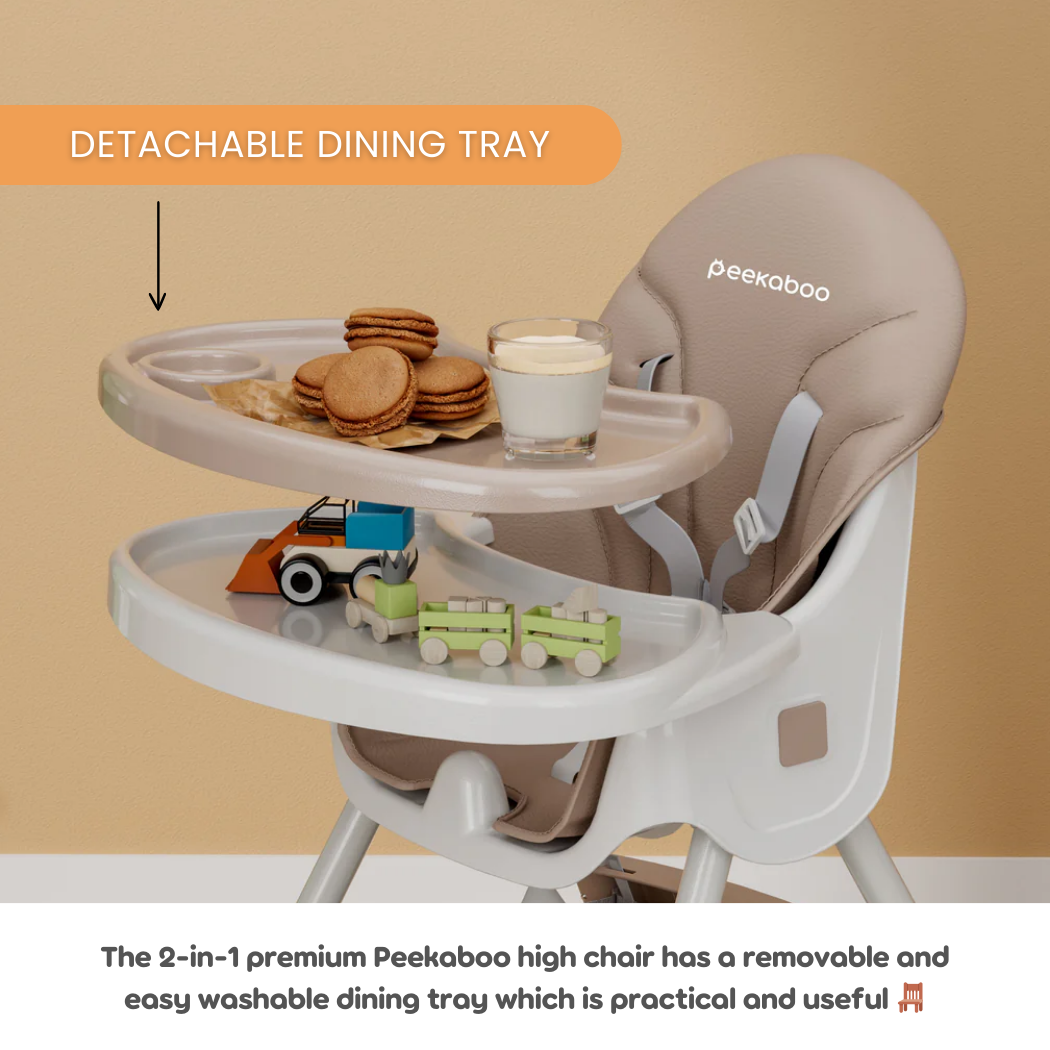 Peekaboo Premium 2 in 1 Comfy High Chair Beige Sand Age- 6 Months to 4 Years