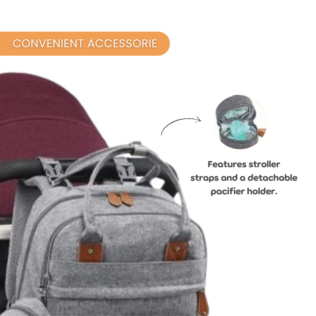 Peekaboo Multiutility Diaper Bag/ Backpack with Pacifier Case Grey