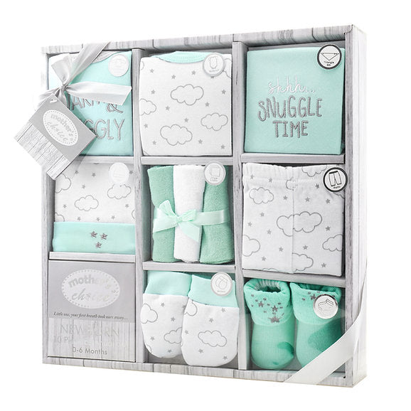 Motherschoice Warm & Shnuggly Clouds Themed Gift Box Newborn 10-Piece Essential Set Blue/White IT5041