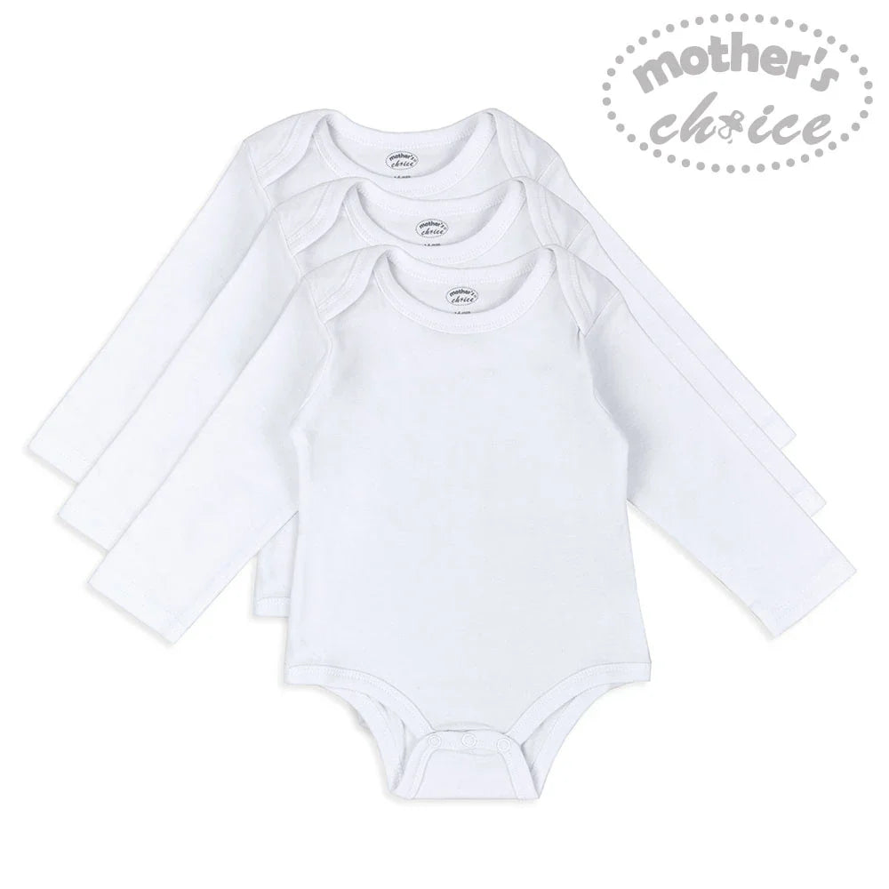 Motherschoice 3 Pack Long Sleeve Bodysuits IT2828B White