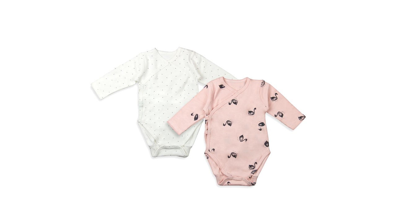 Motherschoice Baby Girls 2 Pack Kimono Bodysuits Pink/White IT11627