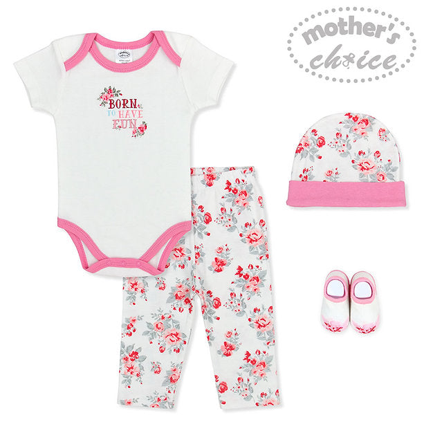 Motherschoice Newborn Floral Themed 4-Piece Boxed Gift Set Pink/White IT3197