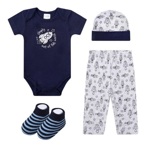 Motherschoice Newborn Space Themed 4-Piece Boxed Gift Set Navy Blue/White IT5096