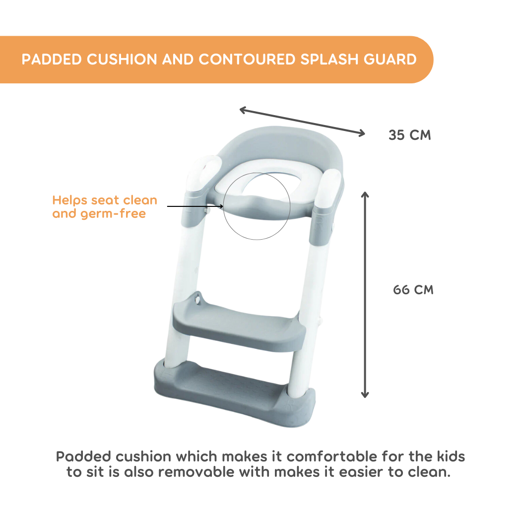 Pibi Step Stool Ladder Foldable Potty Trainer Seat Grey/White Age- 6 Months & Above