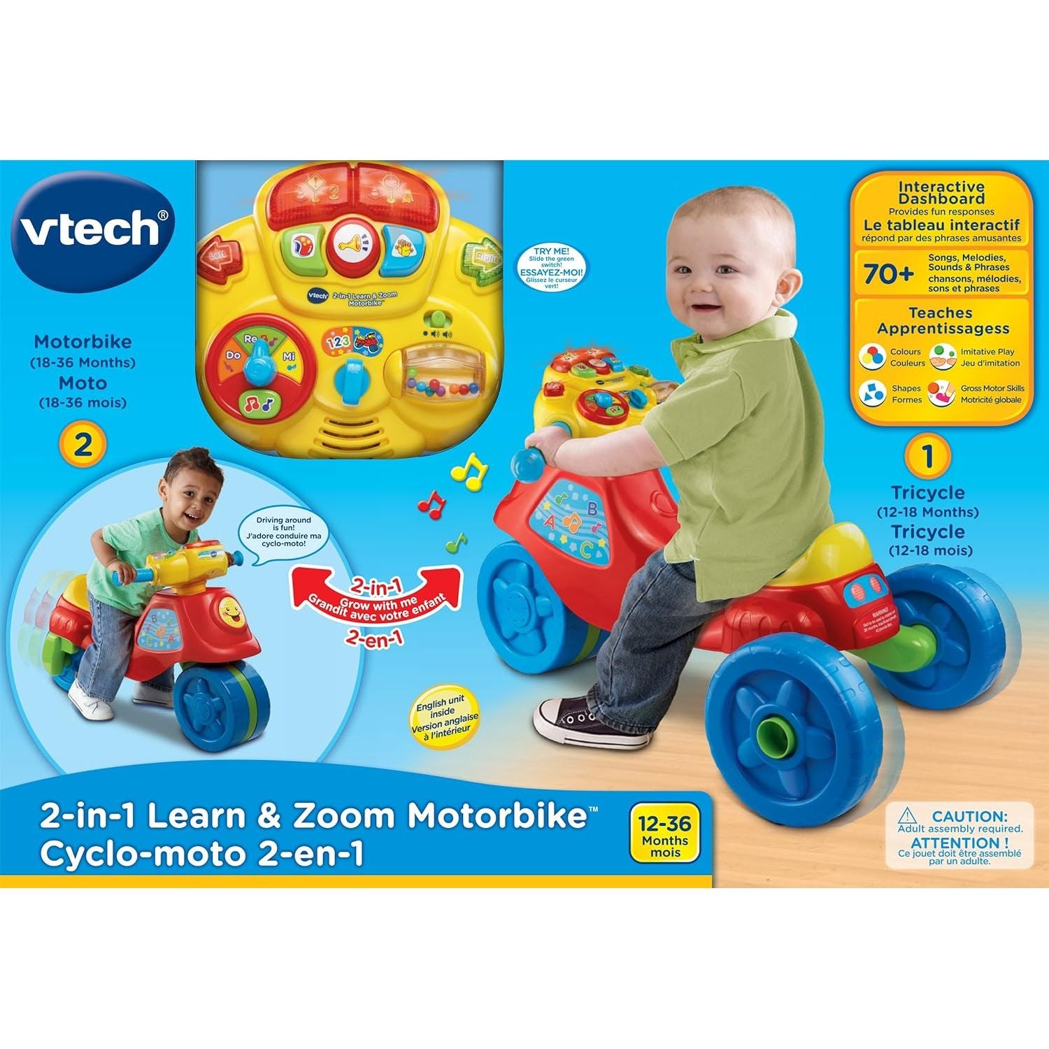 VTech 2-in-1 Go & Learn Motorbike Ride-On VT80-181703 Multicolor Age- 12 Months & Above