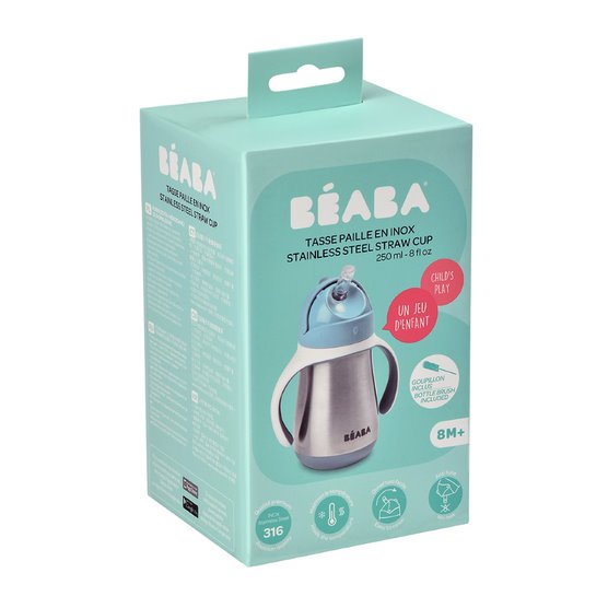 Beaba Stainless Steel Straw Cup Windy Blue Age- 8 Months & Above