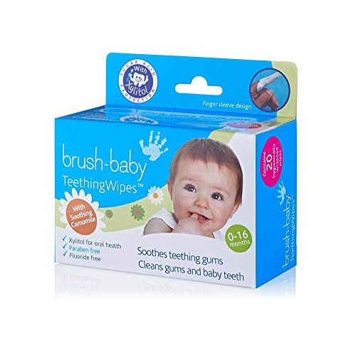 Brush Baby Teething Wipes with Xylitol Pack of 20  White Age Newborn & Above