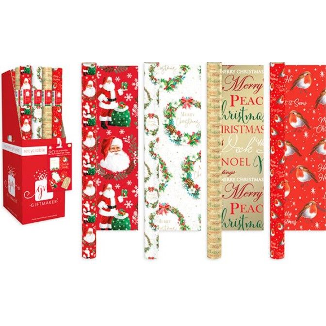 Giftmaker Christmas Wraping Paper 4 Meter Assorted Pack of 1 Age-Newborn & Above