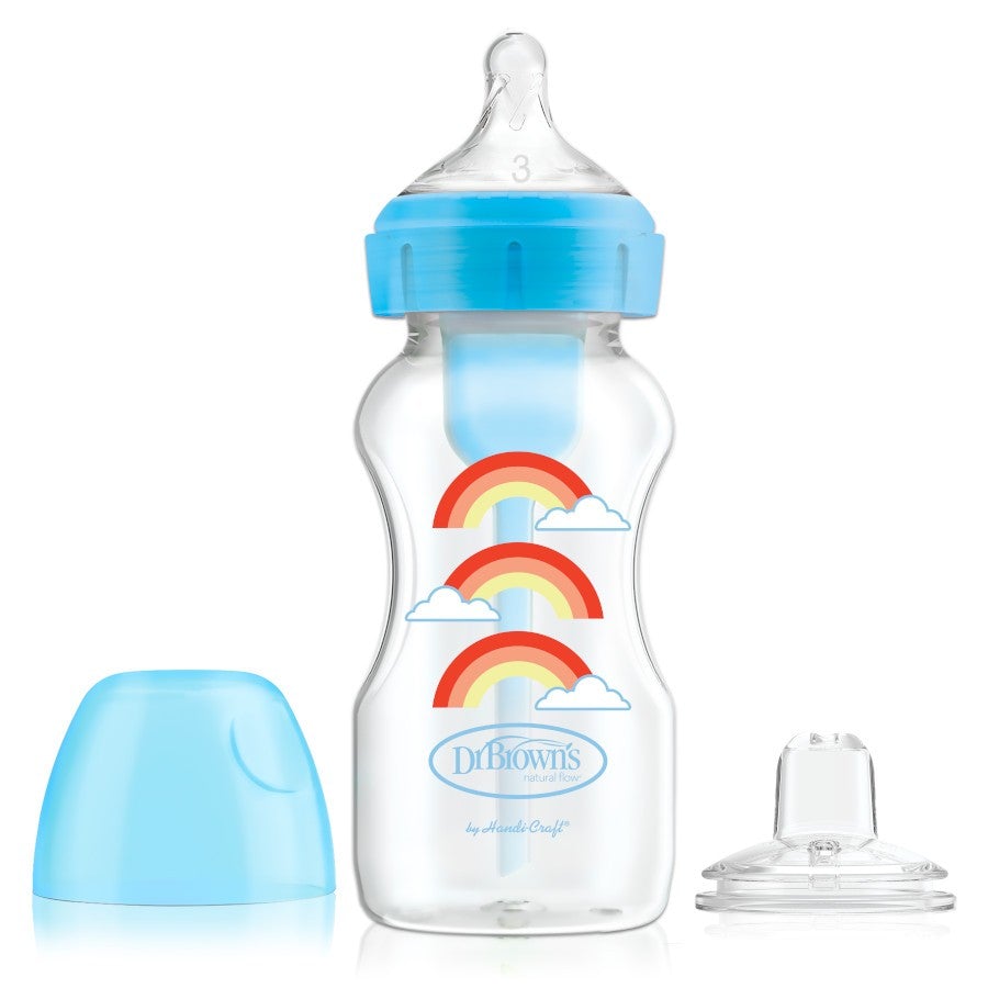 Dr Brown's Wide-Neck Sippy Baby Bottle Start Kit Blue Rainbow 270ml 6m+