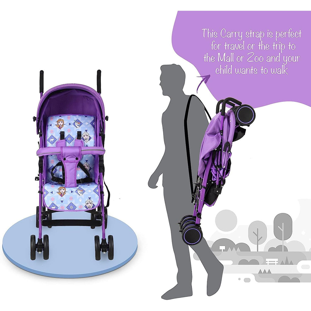 Disney Frozen 2 Lightweight Adventure Stroller + Storage Cabin | 0 36 Months, Compact Design, Shoulder Strap, Adjustable Reclining Seat And More. Purple Age 3 Months To 36 Months