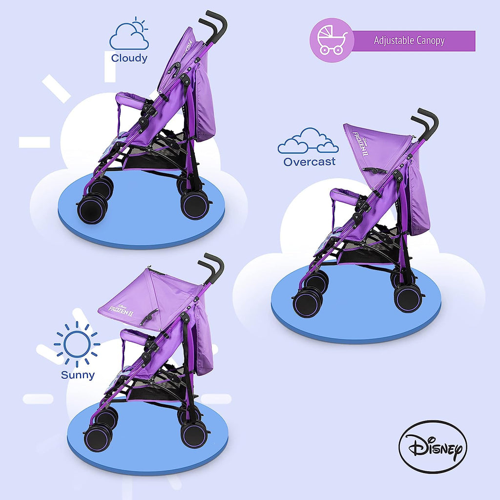 Disney Frozen 2 Lightweight Adventure Stroller + Storage Cabin | 0 36 Months, Compact Design, Shoulder Strap, Adjustable Reclining Seat And More. Purple Age 3 Months To 36 Months