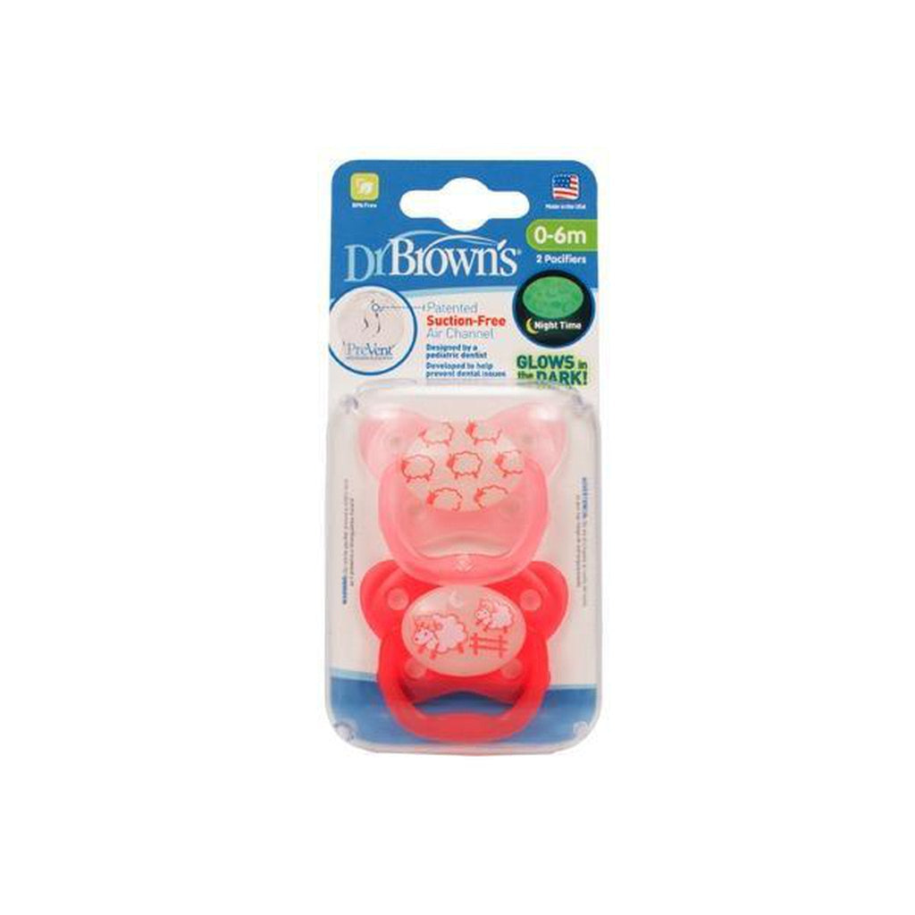 Dr Brown's PreVent™ Glow-In-The-Dark Butterfly Pacifier Stage 1 Pink 2 Pack 0-6m