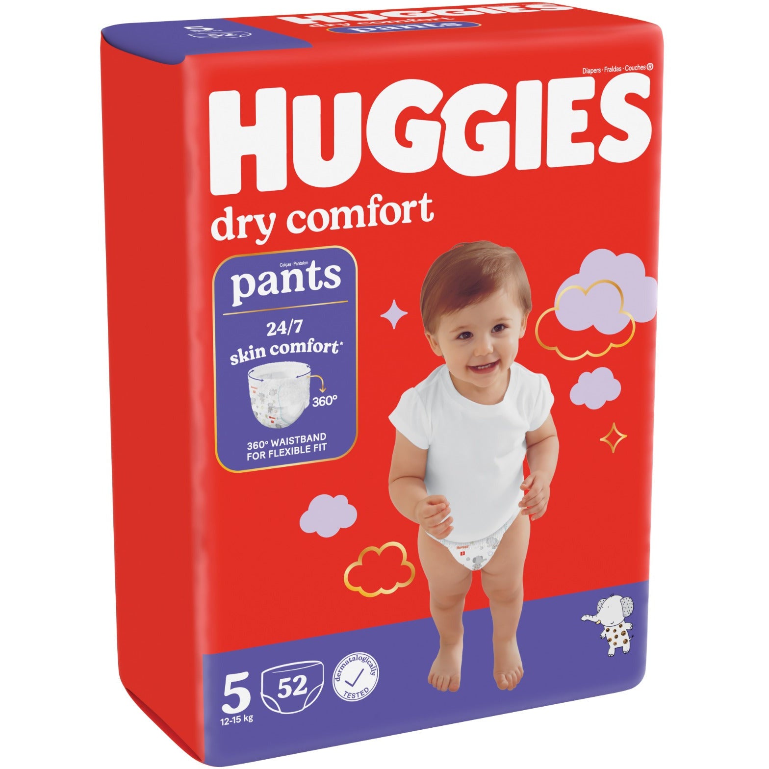 Huggies Dry Comfort Pant Diapers Size 5 ( >12kg)- 52 Pieces - Peekaboo