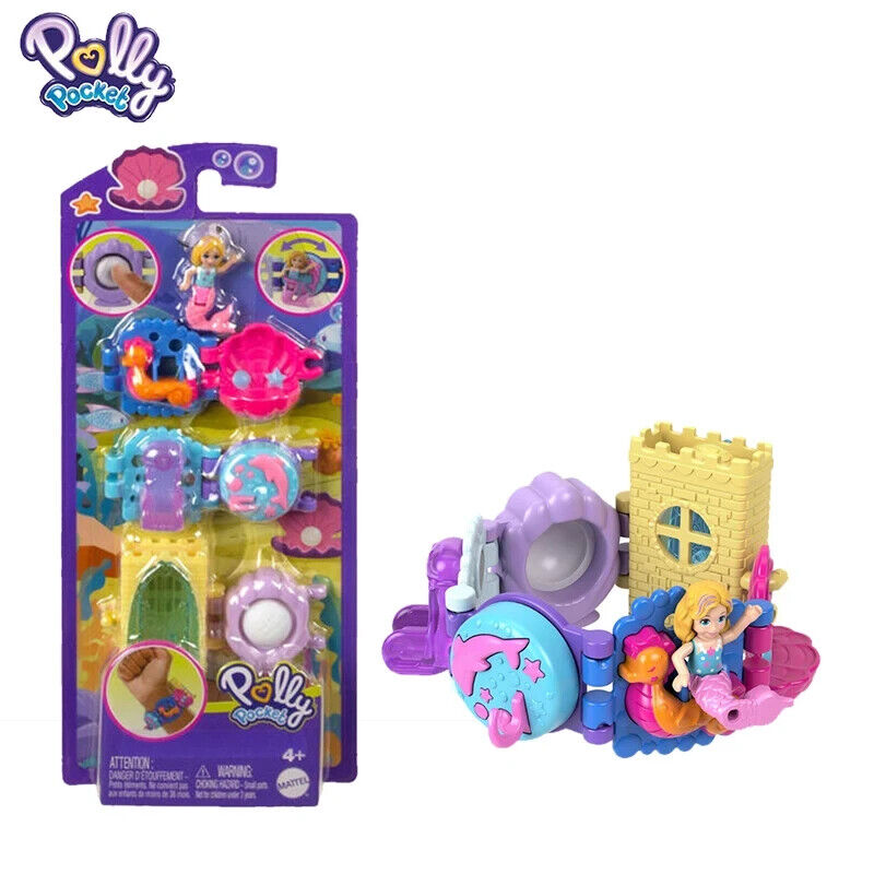 Mattel Polly Pocket Bracelet Treasures with Ocean Castle & Mermaid Mini ...