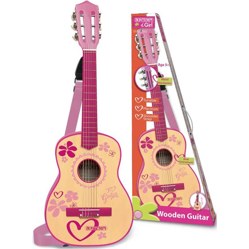 Bontempi Wooden Guitar 75 Cm I Girl With Shoulder Strap Age-5 Years & Above